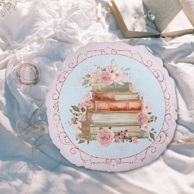 Vintage Rosen und Blütenbuch Rundes Kissen (In situ)