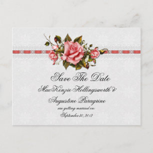 Vintage Rosen und Damasken Save the Date drucken Ankündigungspostkarte