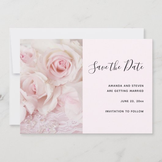 Vintage Rosen und elegante Spitzen Save The Date (Vorderseite)