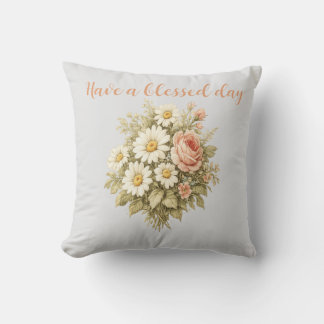 Vintage-Rosen- und Gänseblümchen-Blumenstrauß-Wurf Kissen