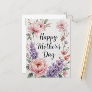 Vintage-Rosen- und Lavendel-Muttertags-Blumendesig Feiertagspostkarte