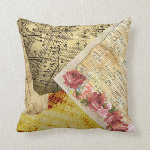 Vintage-Rosen und Noten Musiknoten Kissen