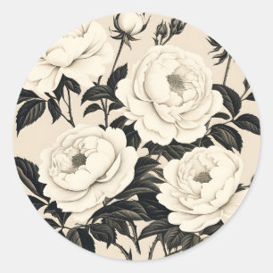 Vintage-Rosen und Pfingstrosen auf Creme Runder Aufkleber