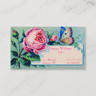 Vintage Rosen-und Schmetterlings-Geschäfts-Karte Visitenkarte