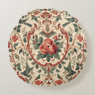 Vintage-Rosen- und Vogel-Muster Romantischer Jugen Rundes Kissen