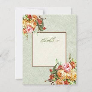 Vintage-Rosen-und-Vögel-Tischnummernkarte Einladung