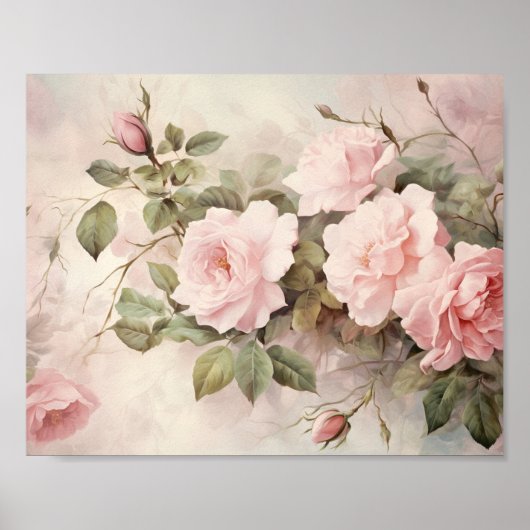 Vintage-Rosen-Wandkunst in Rosa Poster (Vorne)