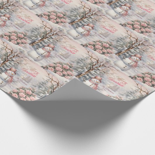Vintage Rosen, Weihnachtsdorf Snowman Geschenkpapier (Ecke)