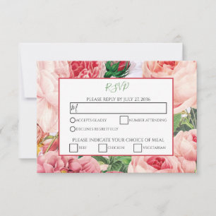 Vintage Rosenblüten und Botanische Rosen Hochzeit RSVP Karte