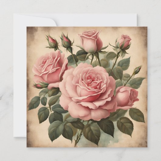Vintage Rosenblütendarstellung Karte (Vorderseite)