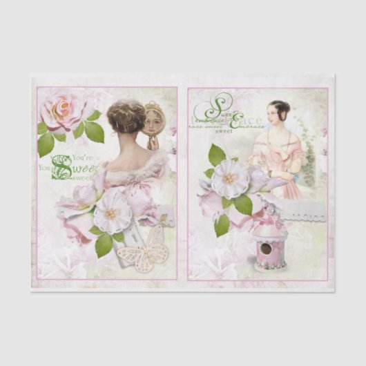 Vintage Rosenblütendekoupage Seidenpapier (Vorderseite)