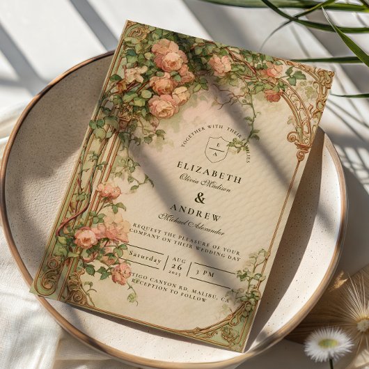Vintage Rosenbogen-Hochzeit Einladung