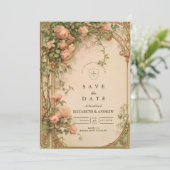 Vintage Rosenbogen-Hochzeit Save The Date (Stehend Vorderseite)