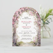 Vintage-Rosenbogen | Monogramm-Hochzeit Einladung (Stehend Vorderseite)