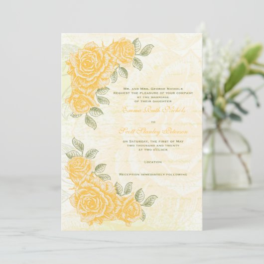 Vintage Rosenhochzeit Einladung (Stehend Vorderseite)