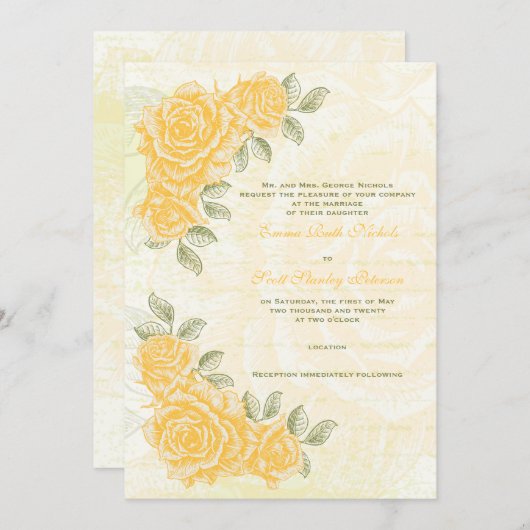 Vintage Rosenhochzeit Einladung (Vorne/Hinten)