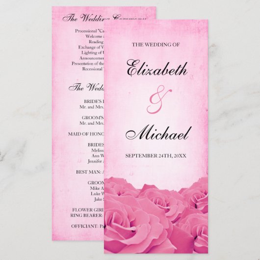 Vintage Rosenhochzeit Programm (Vorne/Hinten)