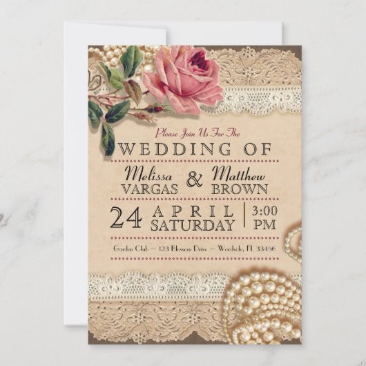 Vintage Rosenhochzeitseinladungen Einladung (Vorderseite)