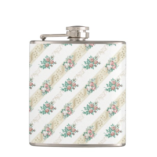 Vintage-Rosenmuster - Flasche Flachmann (Vorderseite)