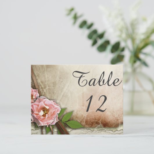 Vintage Rosenstrahlen Hochzeitskarte Tischnummer (Stehend Vorderseite)