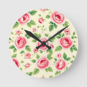 Vintage-Rosenstrauß im Pastell-Blumen-Chintz Runde Wanduhr