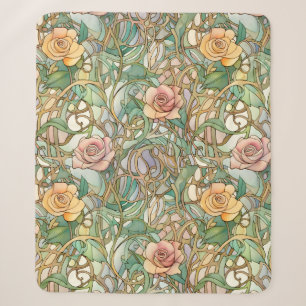 Vintage rosérote Rosen Art Nouveau Muster Sherpadecke
