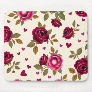 Vintage Roses and Hearts Mouse Pad Mousepad