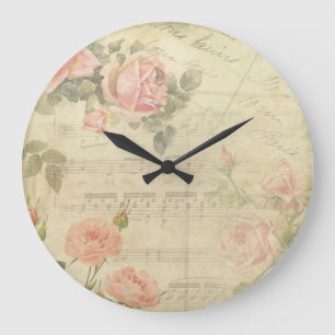 Vintage Roses and Music Wall Clock Große Wanduhr