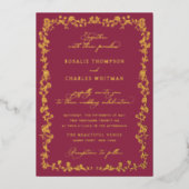 Vintage Roses Burgundy Floral Frame Wedding Folieneinladung (Vorderseite)