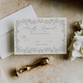 Vintage Roses Sage Floral Frame Wedding  RSVP Card Karte