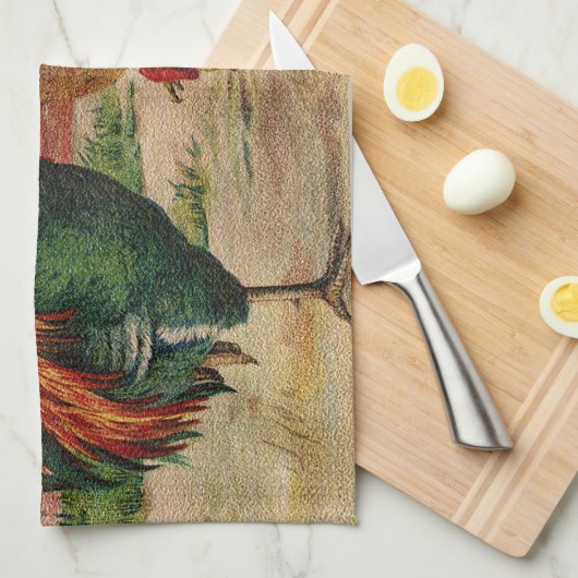 Vintage Röster und Hühner Ostern Geschirrtuch (Viertel Falte)