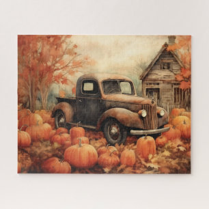Vintage-Rostiger Pickup und Kürbisse Herbst 16x20 Puzzle