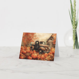 Vintage-Rostiger Pickup und Kürbisse Herbst Blanko