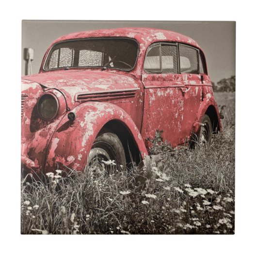 Vintage-Rostrote-LKW-Kachel Fliese (Vorderseite)