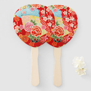 Vintage Rot-Gelb-Blume Kimono Fächer