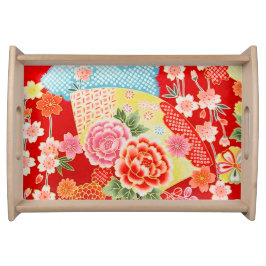 Vintage Rot-Gelb-Blume Kimono Serviertablett