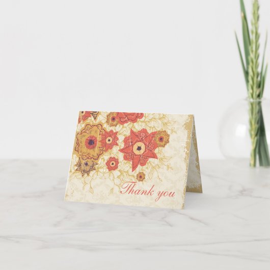 Vintage Rot-Gold Mohn Blume Hochzeit danke (Vorderseite)