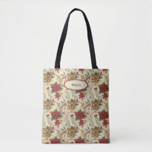 Vintage Rot & Goldene Weihnachtsstern-Blumen Custo Tasche