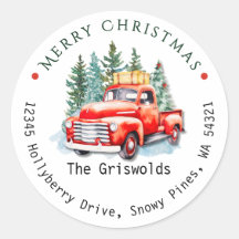 Vintage-Rot-LKW-Weihnachtsbaum-Rücksendeadresse