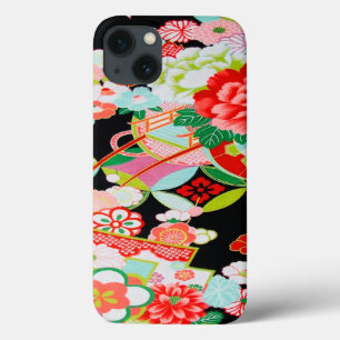 Vintage Rot Pink Schwarz Japanischer Kimono Floral Case-Mate iPhone Hülle