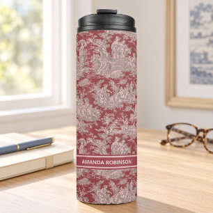 Vintage rot pink Toile de Jouy gedruckt Thermosbecher