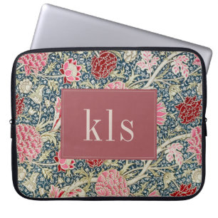 Vintage-Rot-Rosa-Blumen-William-Morris-Monogramm L Laptopschutzhülle