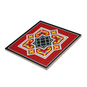 Vintage Rot Schwarz Barcelona Fliese Geometrische