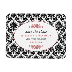 Vintage Rot, Schwarz & Weiß Damast Save The Date Magnet