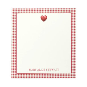 Vintage Rot und Creme Gingham mit Herz Notizblock