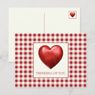 Vintage Rot und Creme Gingham mit Herz Postkarte