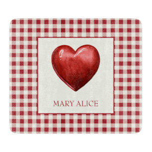 Vintage Rot und Creme Gingham mit Herz Schneidebrett
