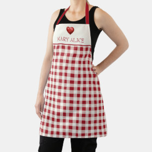 Vintage Rot und Creme Gingham mit Herz Schürze