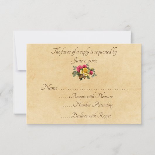 Vintage Rot- und Gelbrosen RSVP Karte (Vorderseite)
