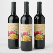 Vintage Rot- und Gelbrosen Weinetikett (Flaschen)